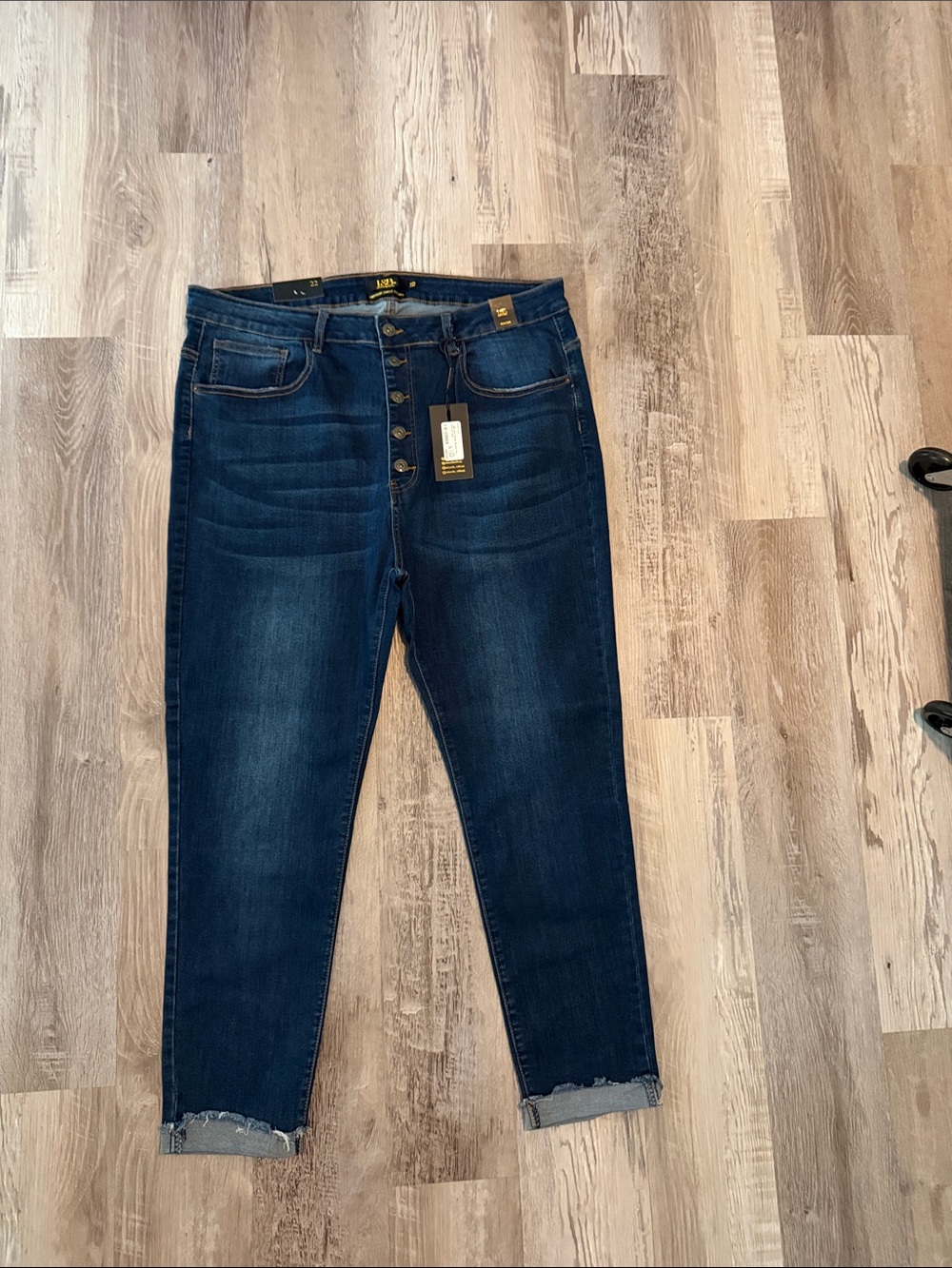 Lucky & Blessed Dark Blue Cropped High-Rise Jeans with Button Fly